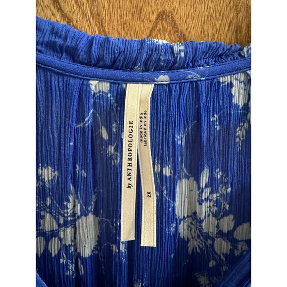 Anthropologie Marais Chiffon Lined Maxi Dress Royal Blue Floral Boho Plus 2X - Picture 5 of 11